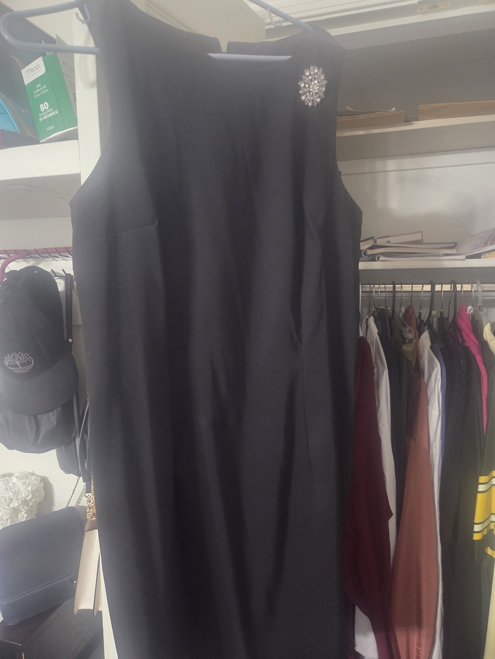 a.n.a Black Sleeveless Sheath Dress with Rhinestone Brooch